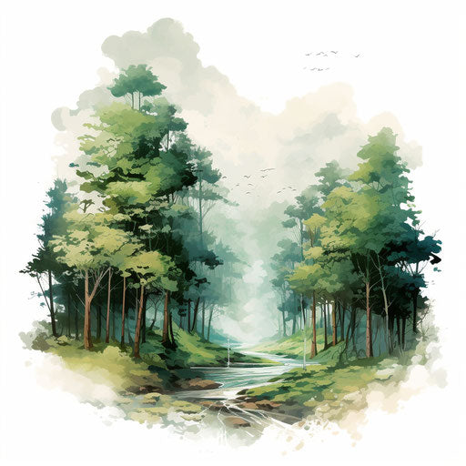 forest clipart in the style of oil painting, on a white background