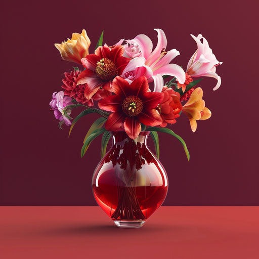 Realistic flower vase clipart on rich burgundy background