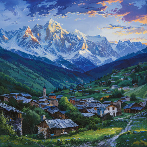 Twilight panoramic mountain landscape