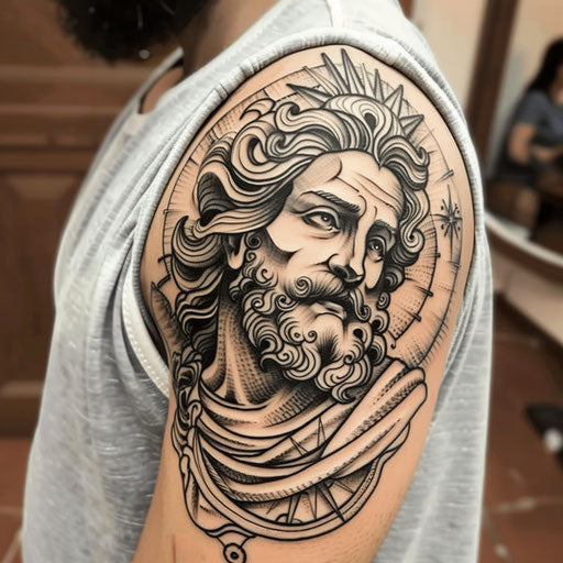 God tattoo with cartoonish flair