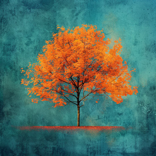 Realistic fall tree clipart with flat teal background