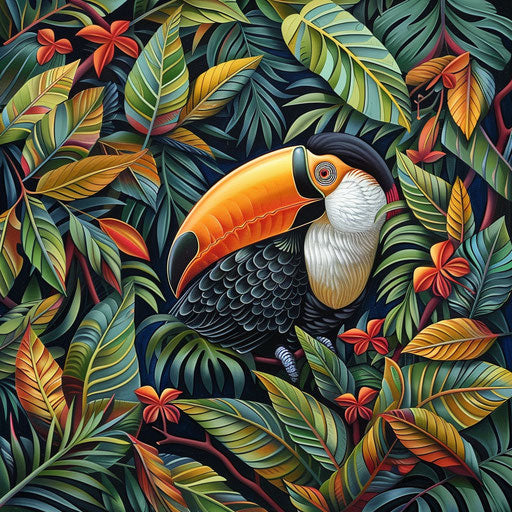 Toucan navigating in tropical jungle