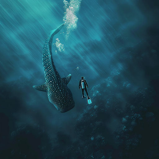 Whale shark and diver in peaceful coexistence