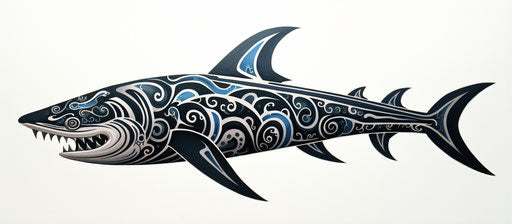 The star shark in tribal pattern, avian-themed tattoo style