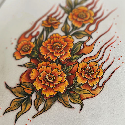 Marigold fire motif tattoo sketch