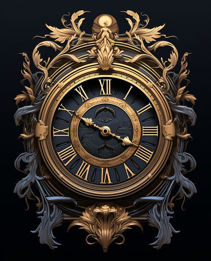 Classic tattoo clock, spiral rococo style, silvered