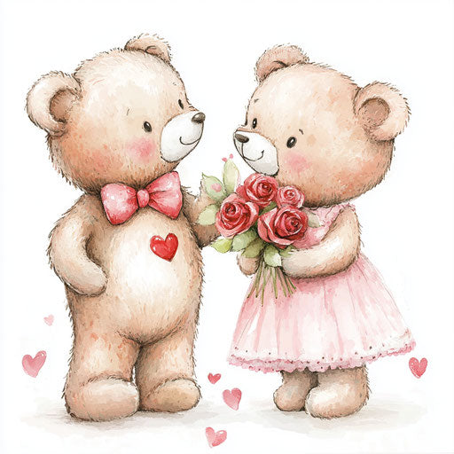 Valentine's Day teddy bears with roses, cute style