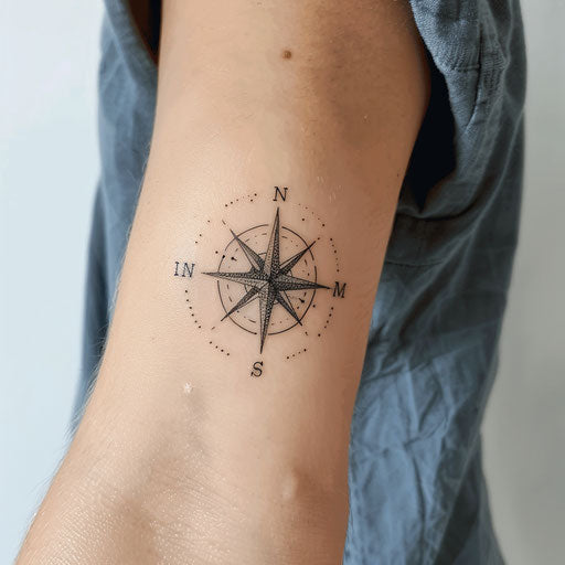 Minimalist pirate compass rose tattoo design