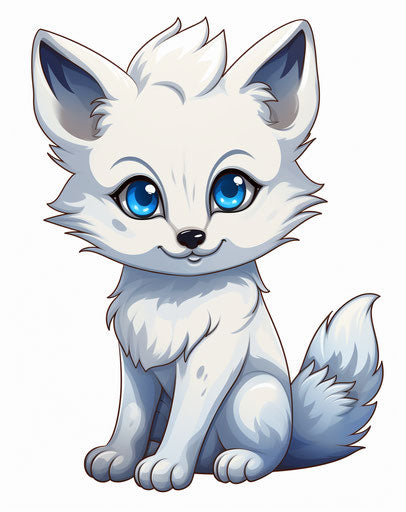 Arctic fox with blue eyes in classic tattoo style