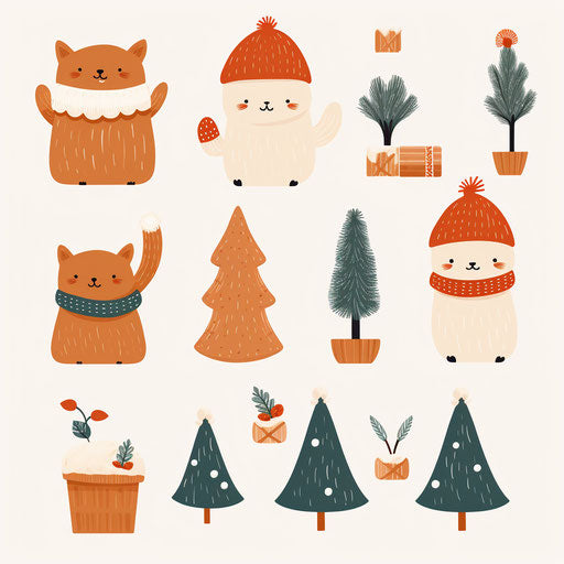 Christmas clipart images in the Minimalist style, on a white background