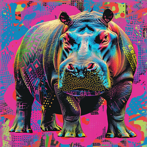 Hippo in pop art colors and patterns