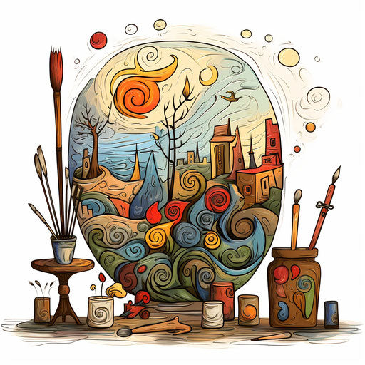 Doodle clipart in the style of Oil painting, on a white background