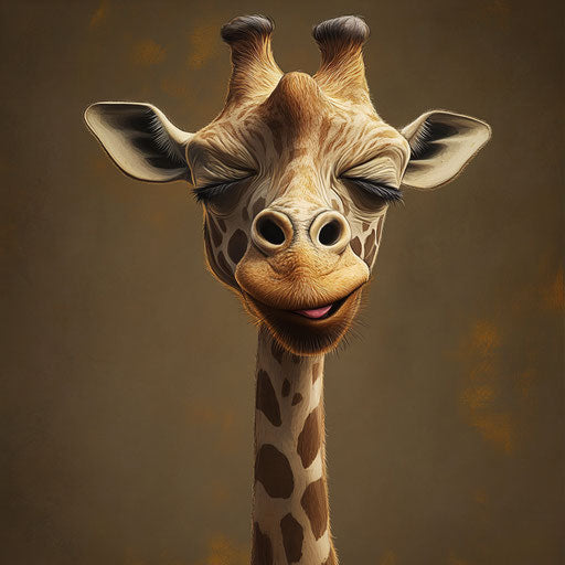 Humorous caricature of a giraffe with human characteristics