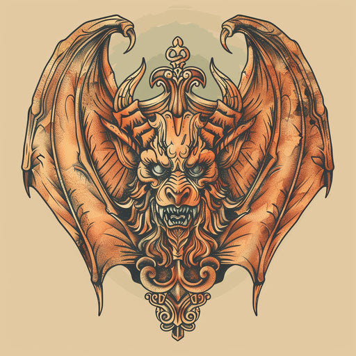Historical clipart of gargoyle tattoo with ancient symbols