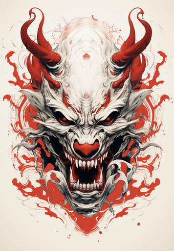 Yakuza demon mask in white with red circles