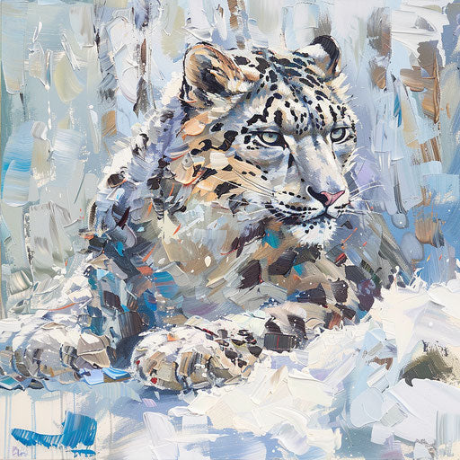 Snow leopard in a snowy landscape
