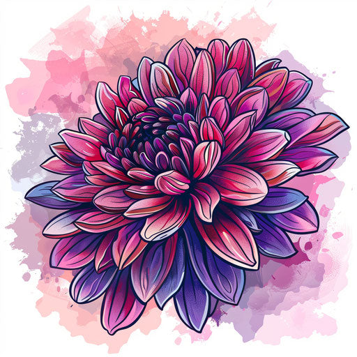 Tattoo sketch of an aster flower in vivid pink and purple