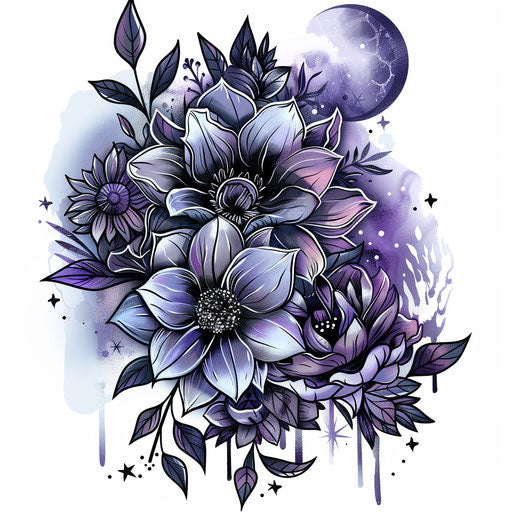 Mysterious moonlit bouquet in nocturnal clipart style
