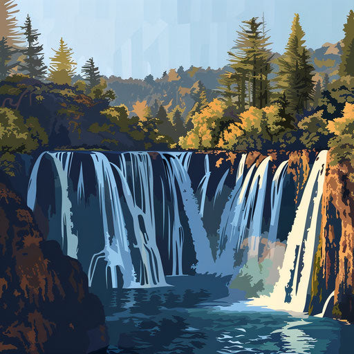 Burney Falls, California, minimalist modern art style