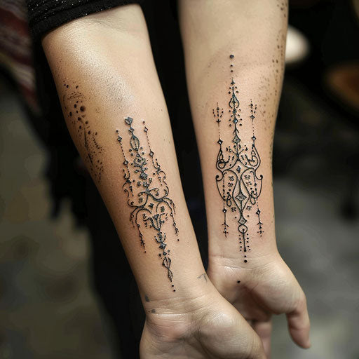 Mother-daughter tattoos in Elvish script, Peter Jackson style