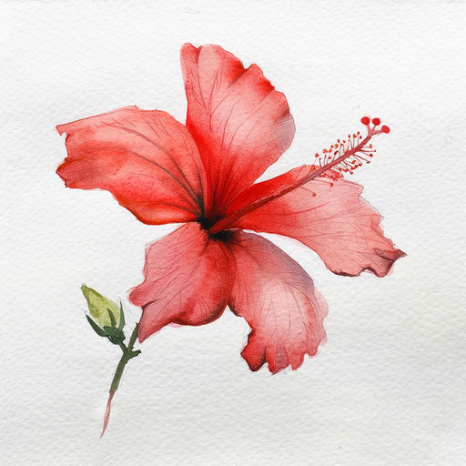 Watercolor small hibiscus flower tattoo art on white paper