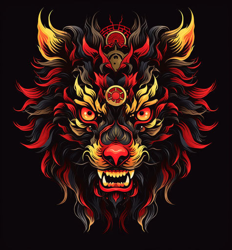 Werewolf wolf head / vector | price 1 credit $1, in dark gold and red style