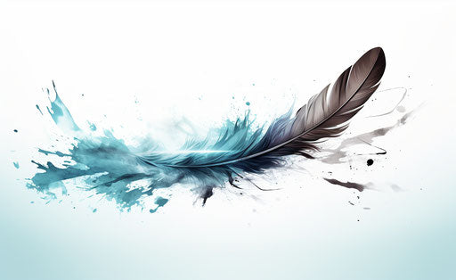 Eagle feather falling, turquoise and gray sketchy style