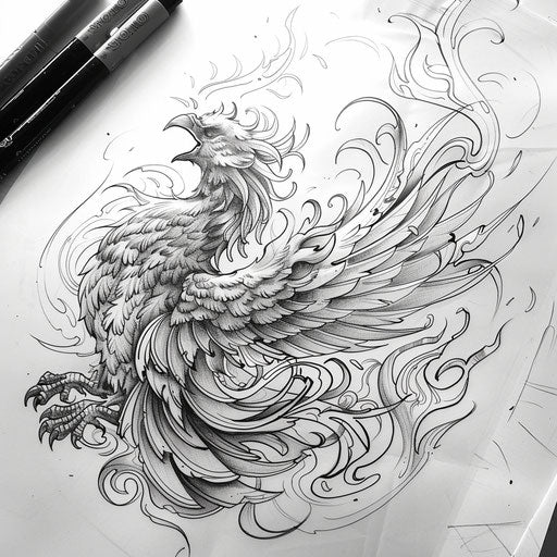 Elegant phoenix rising from flames