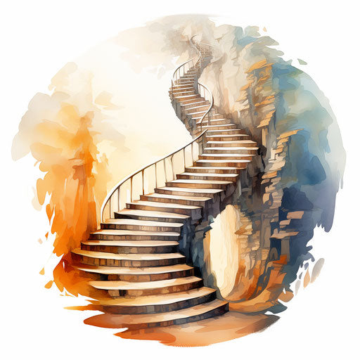 Stairs clipart in Oil painting style on white background