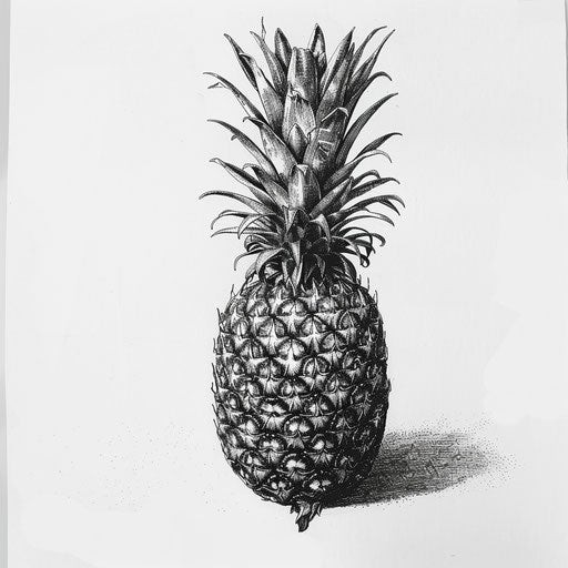 Vintage etching of a pineapple tattoo in black and grey