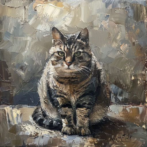 Obese cat oil painting