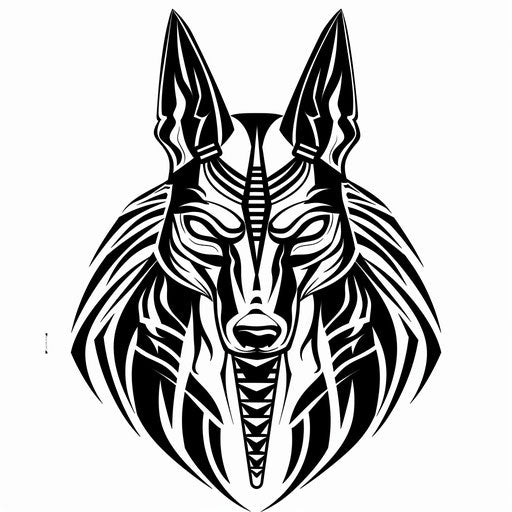 Anubis head stencil in tribal tattoo style on white background