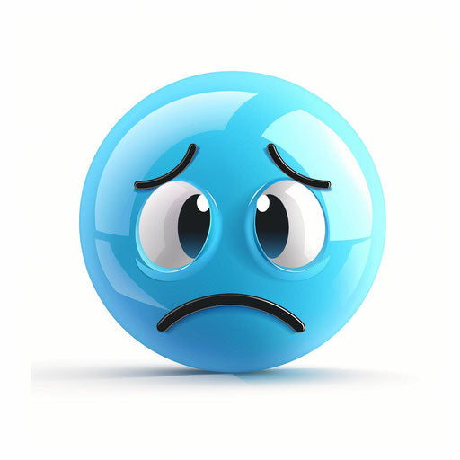 Sad blue smiley face icon on white background