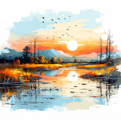 Scenery clipart in the style of Oil painting on white background