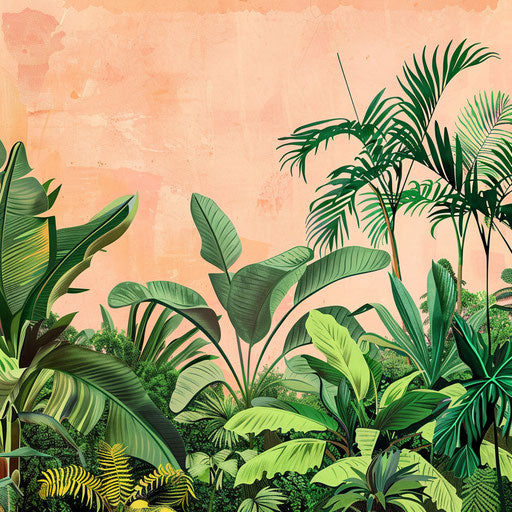 Realistic rainforest illustration on pastel peach background