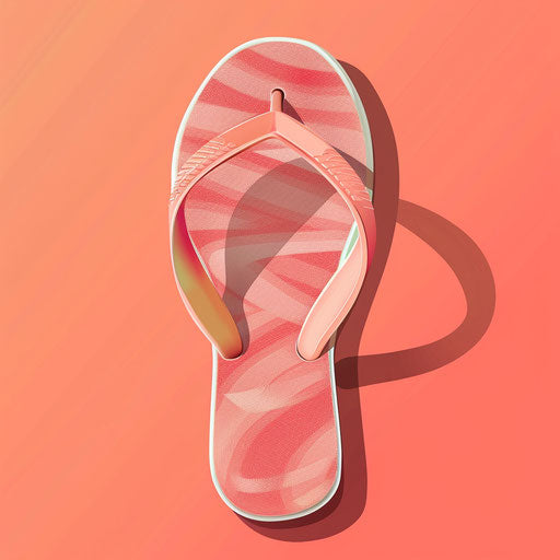 Realistic flip flop clipart on flat, vibrant coral background