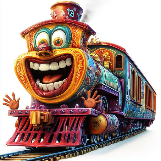 Playful Train Caricature Clipart Perfect for Crafting