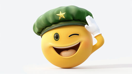 Smiling salute with white glove and green beret