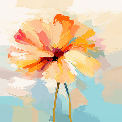 Simple flower illustration in the style of Impressionistic Art, on white background