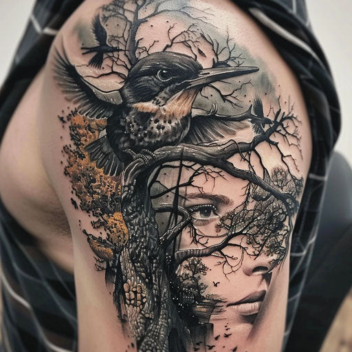 Natural tattoos with heroic elements, in the style of Glenn Fabry