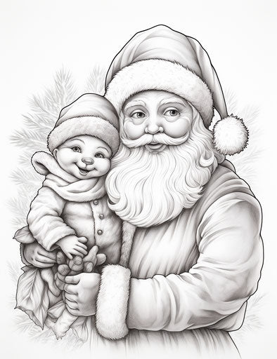 Christmas coloring pages with Santa Claus holding a snowman