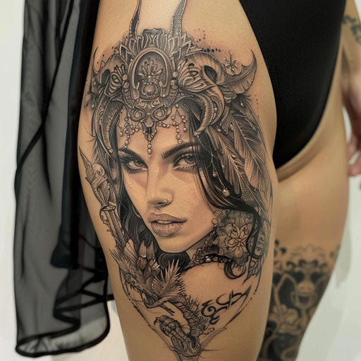 Feminine tattoos with a dark fantasy touch