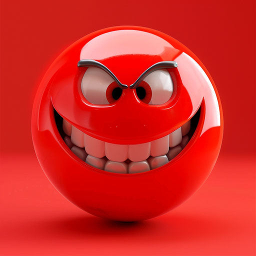 A red emoticon-shaped ball, caricature-like style