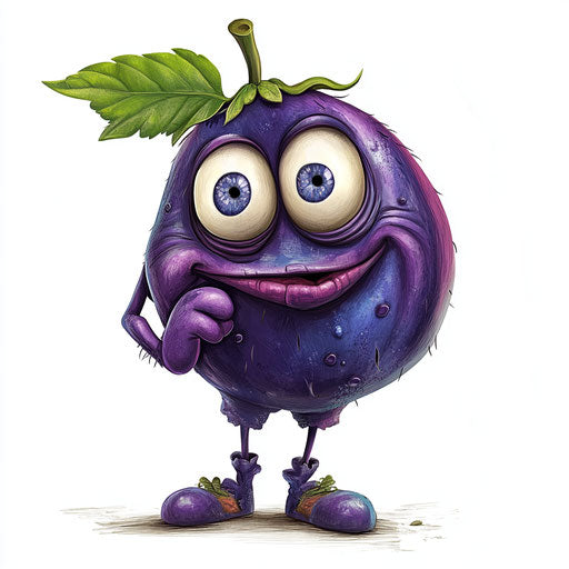 Humorous caricature of a blueberry with human characteristics