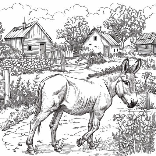 Donkey in rural village