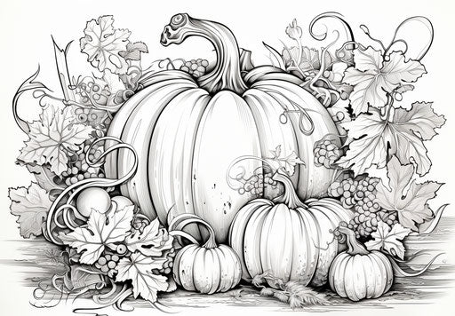 Drawing inspired by a carved pumpkin in intricate foliage style