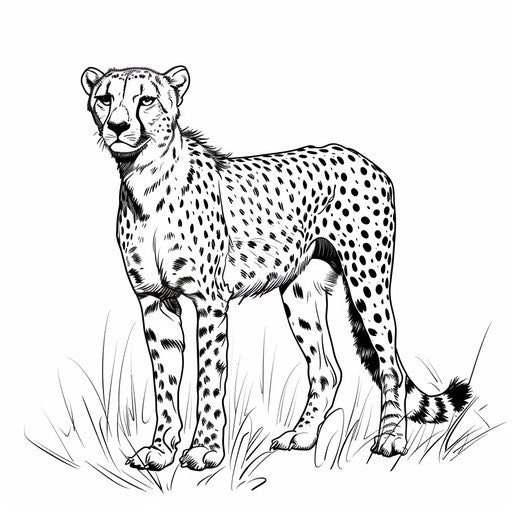 Cheetah silhouette, standing tall and looking ahead, easy to color