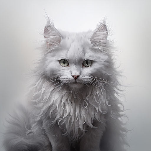 Fluffy cat on a grey background, airbrush style