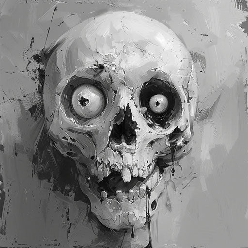 Skull with scary eyes and a bite mark