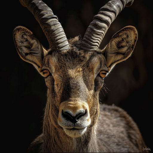 Portrait of an ibex with expressive eyes, in the style of Elke Vogelsang